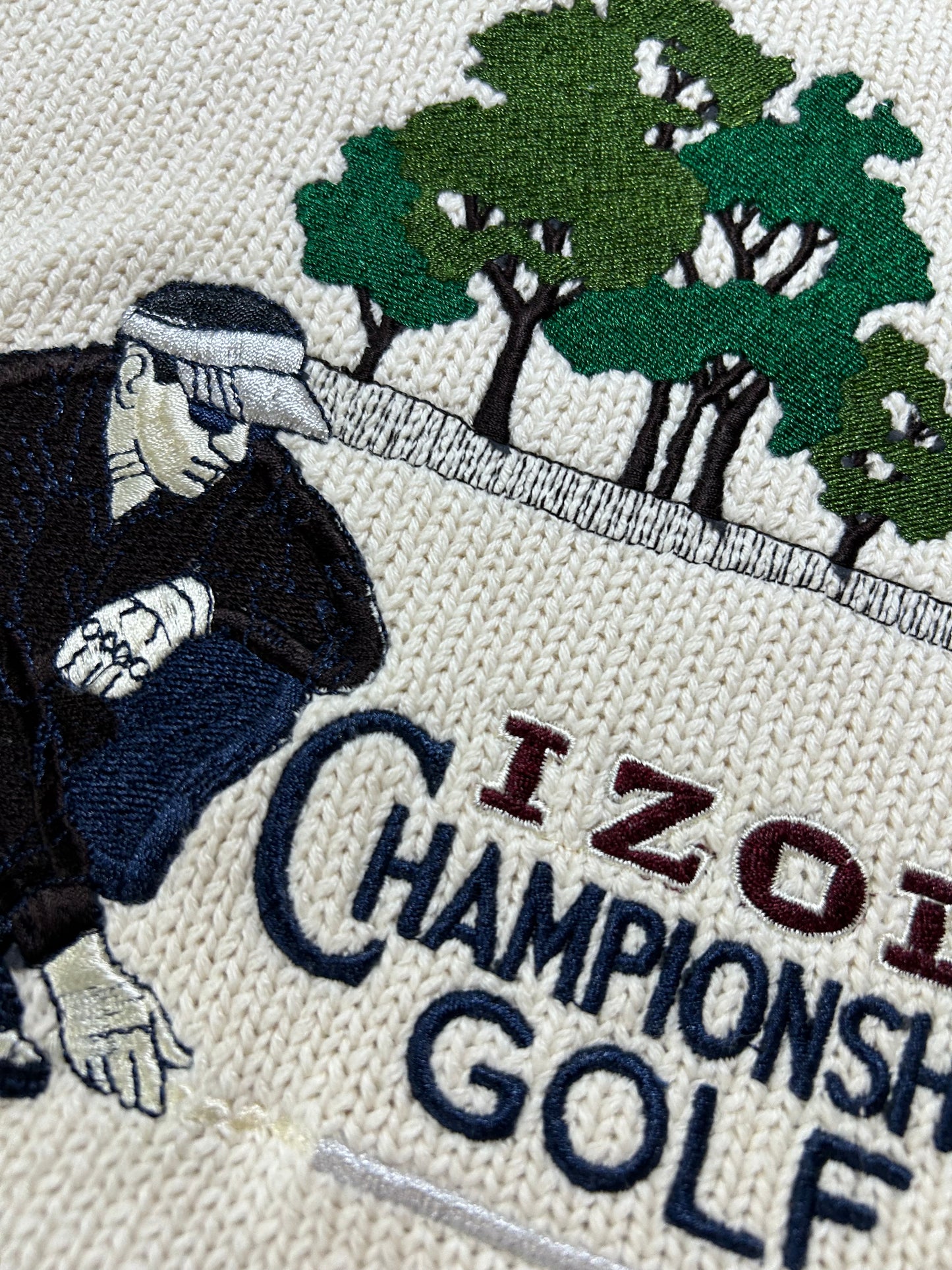 Vintage Izod Championship Golf Sweater Off White Knit Embroidered Mens Large 24.25x27.25 Inches