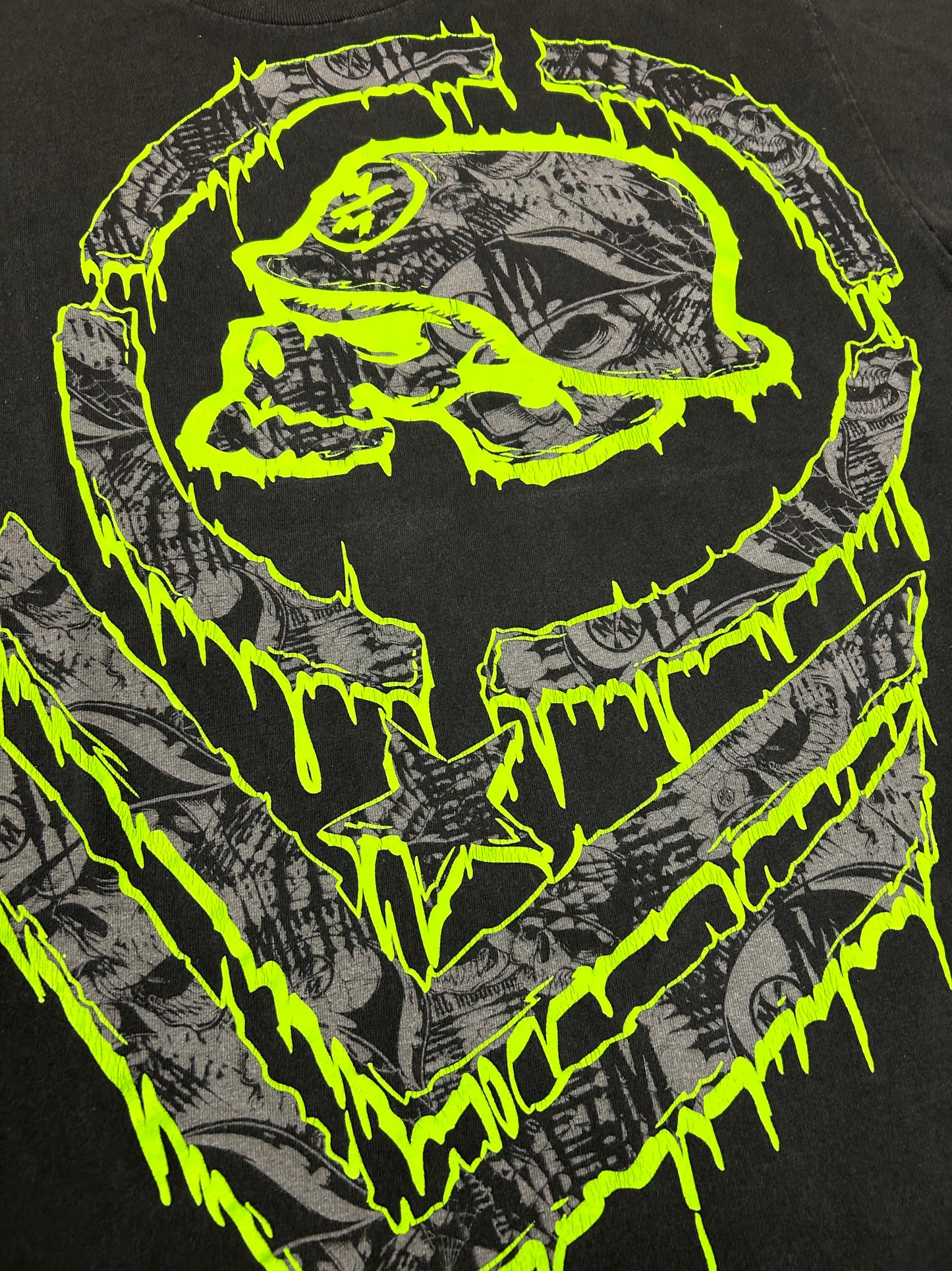 Vintage 2000s Metal Mulisha Skull Sergeant Motocross Dirt Biking Shirt Large 22x29.5 As Is Black/Green