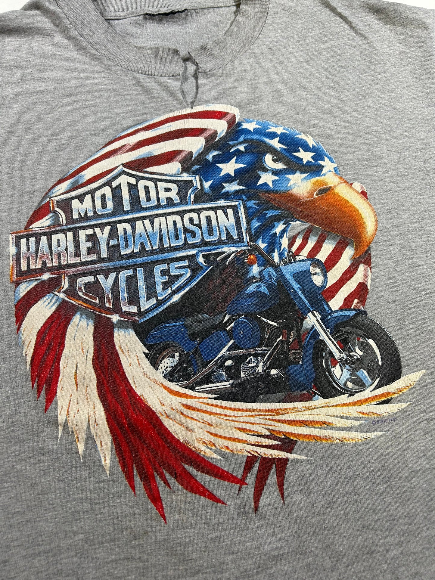 Vintage 2000s Harley Davidson Motorcycles Kosco Kinnelon, NJ American Eagle Tee Large 21.5x29 Inches V-Neck Cut As Is Has Mark