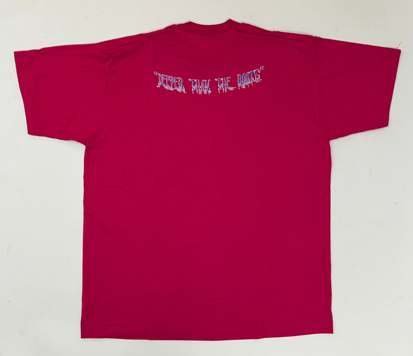 Edgewood NJ first edition “Deeper Than The Roots.” Tee XL 24x30.25 Inches Early 90s Screen Stars Best 50/50 Blend USA Made Raspberry