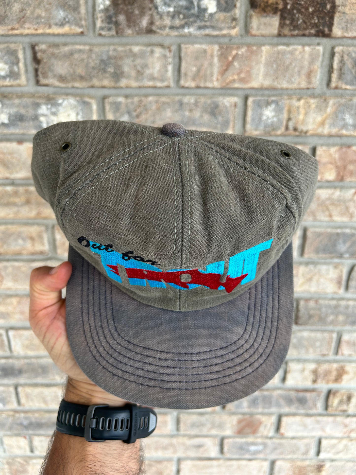 Vintage Out for Trout Snapback Fishing Hat Cap Made In The USA Great Fading 90s