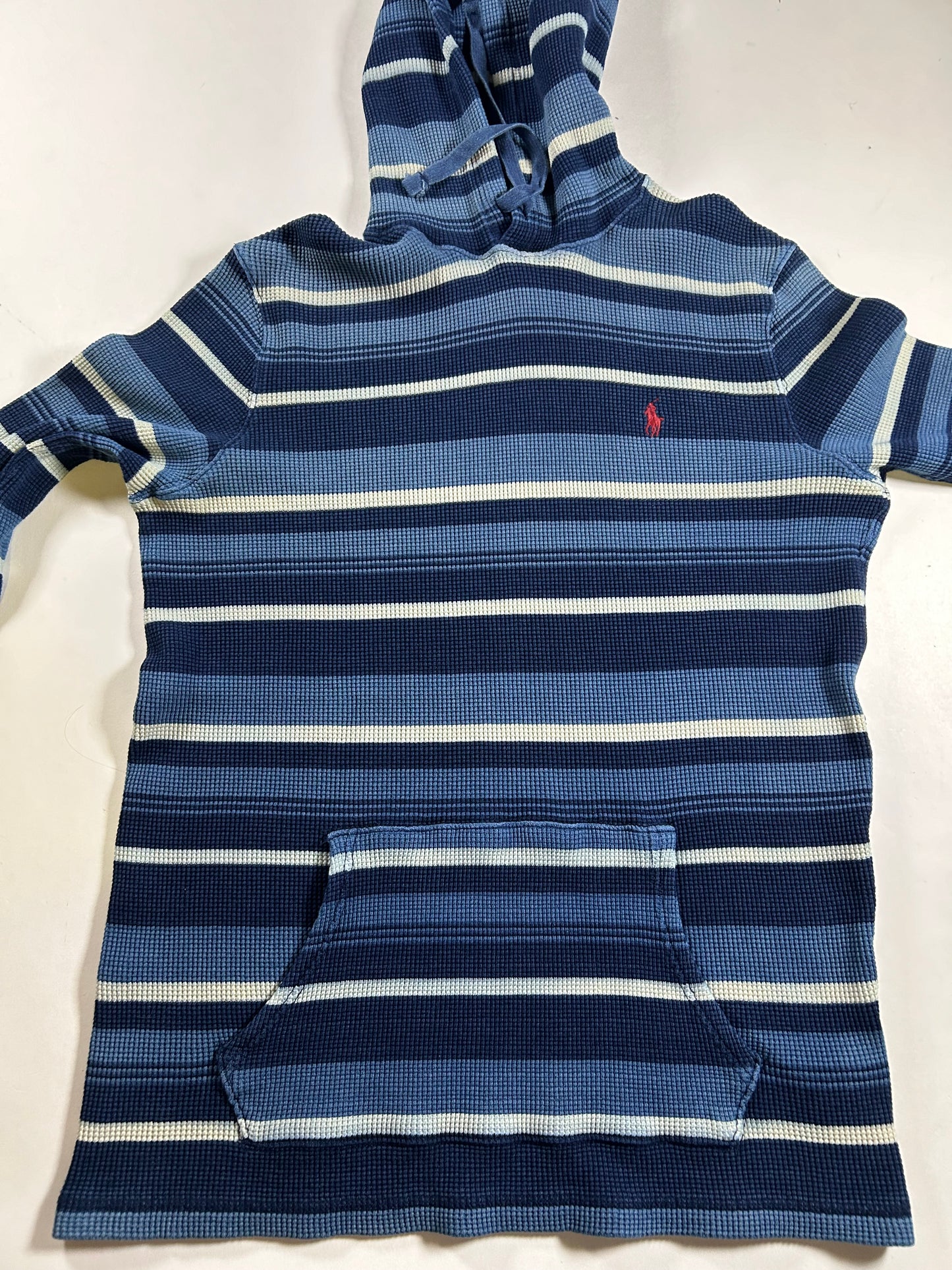 Polo Ralph Lauren Striped Waffle Knit Pullover Hoodie Sweatshirt 20.5x28.5 M/S Fit
