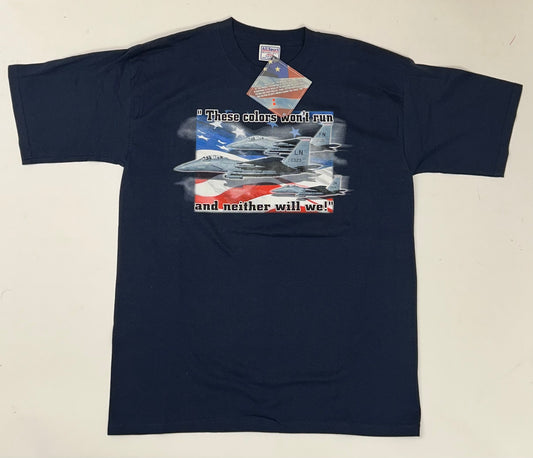 Vintage USA “These Colors Won’t Rub And Neither Will We!” Fighter Jet Tee Large 22x29.75 Inches Brand New