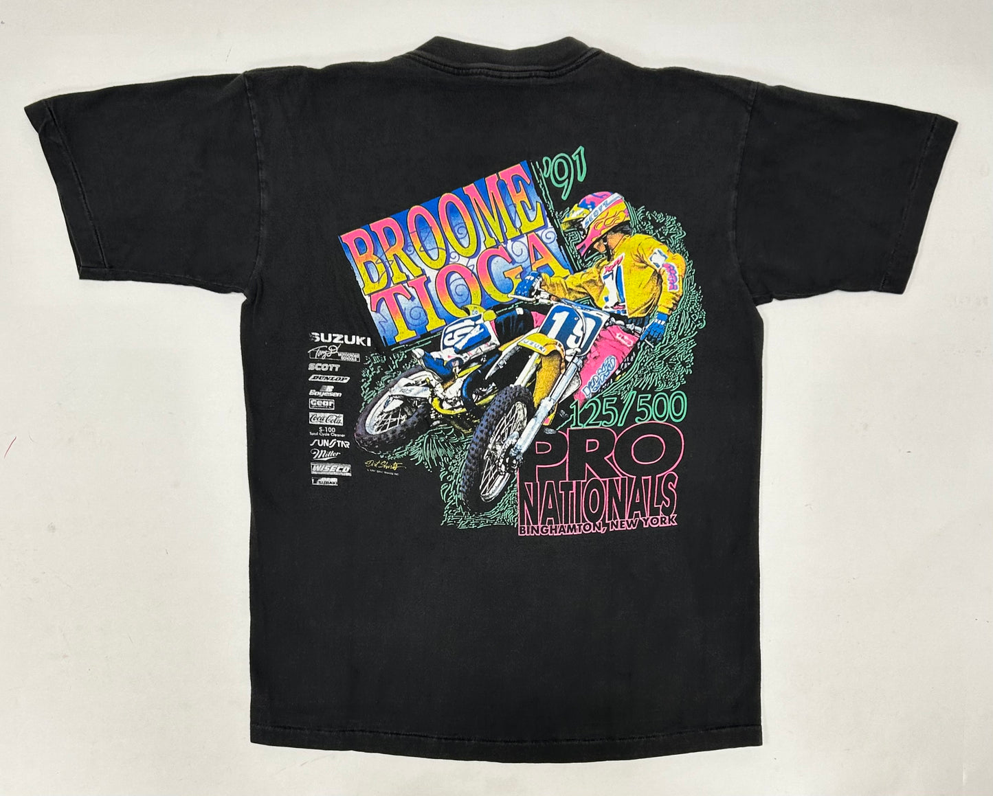 Vintage Broome Tioga Pro Nationals Motocross 1991 Promo Tee Dirt Shirts Medium/Large 20x26.5 Inches