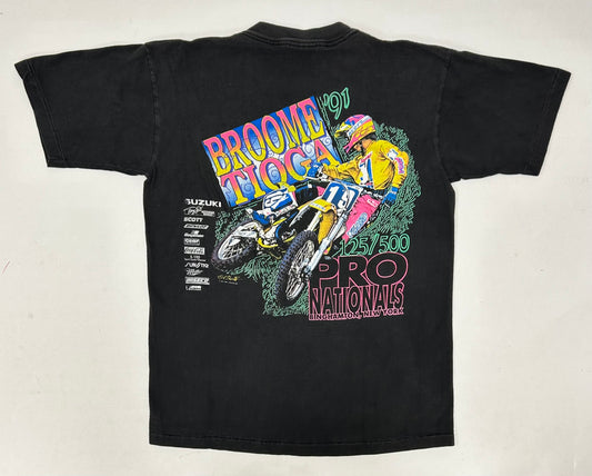 Vintage Broome Tioga Pro Nationals Motocross 1991 Promo Tee Dirt Shirts Medium/Large 20x26.5 Inches