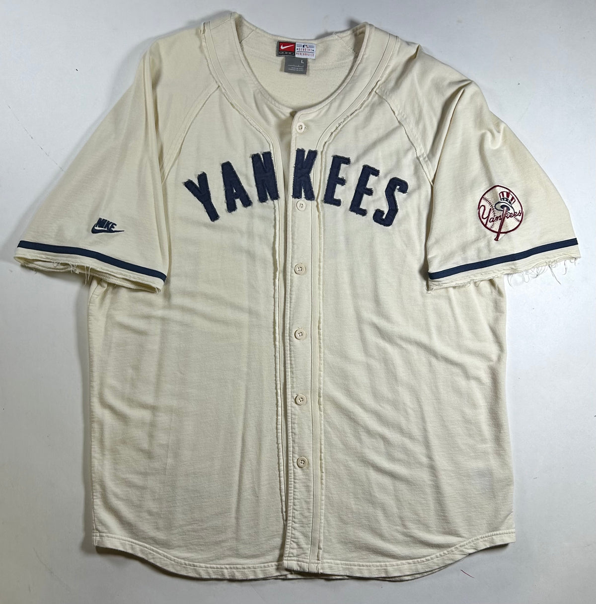 Vintage 2000s Nike Team New York Yankees Baseball Jersey Blank Cream L/XL 25x32.5 Inches