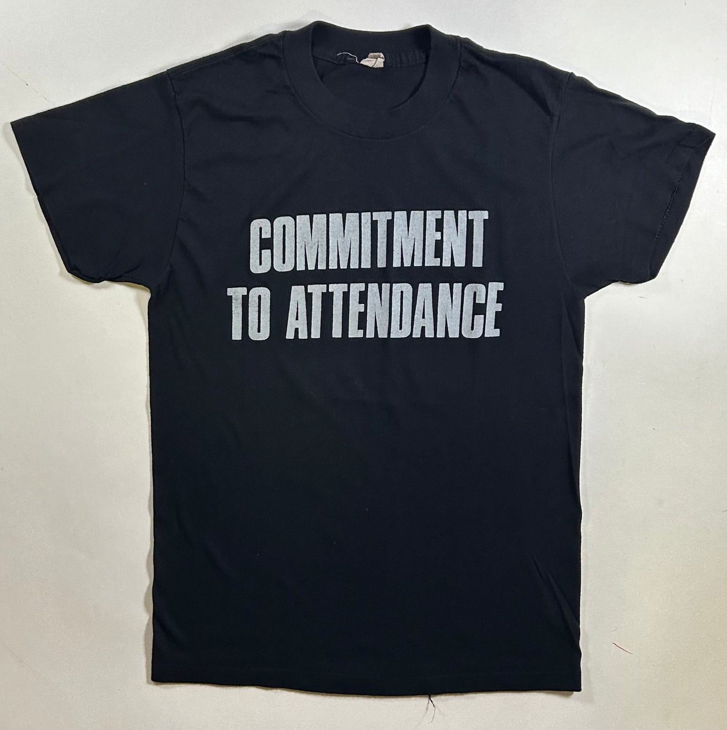 Vintage 80s Commitment To Attendance Motivational Tee Small Fit 17.25x26.25 Inches