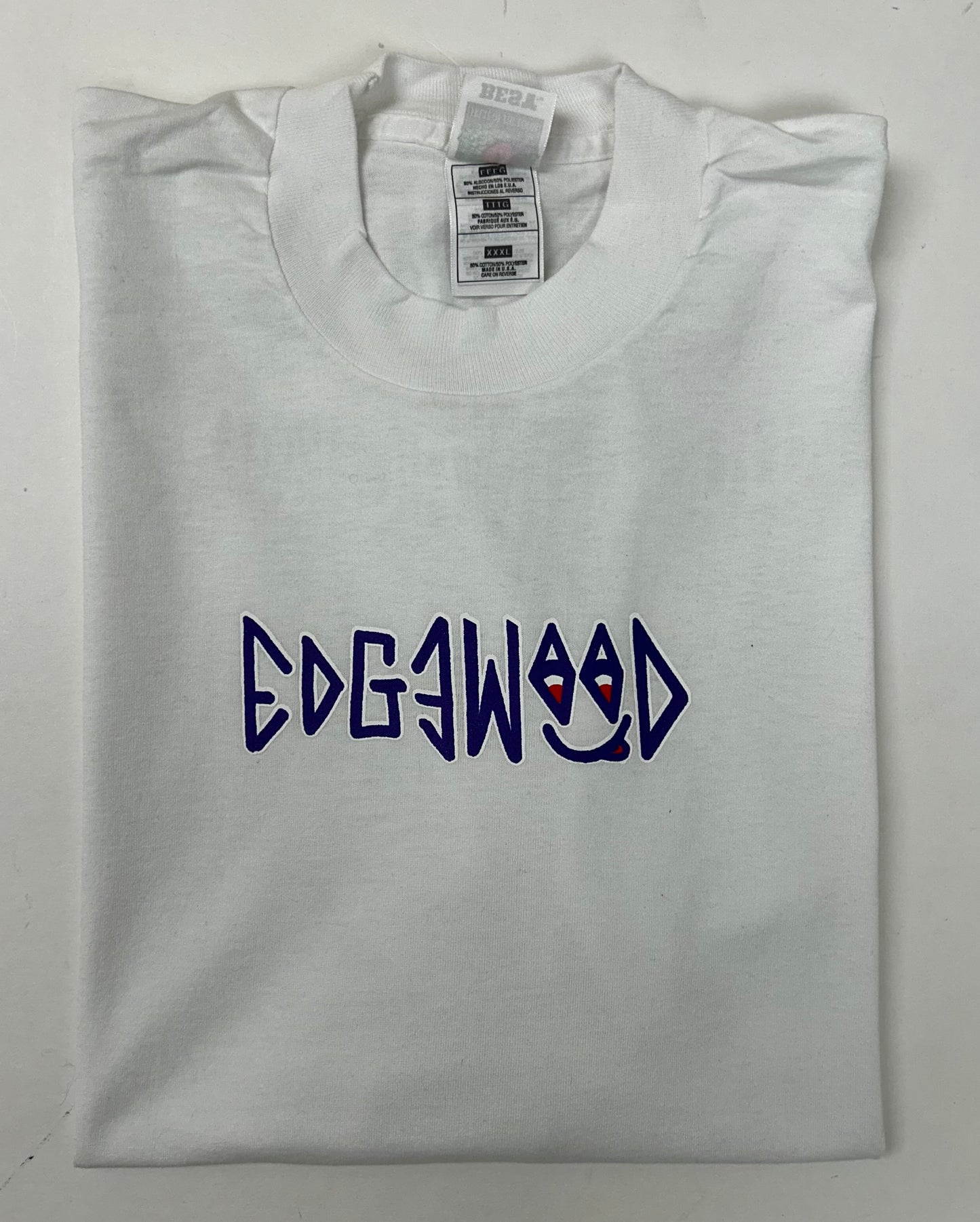 Edgewood NJ first edition “Deeper Than The Roots.” Tee 2XL Fit 26.25x30.25 Inches 90s Fruit Of The Loom 50/50 Blend USA White