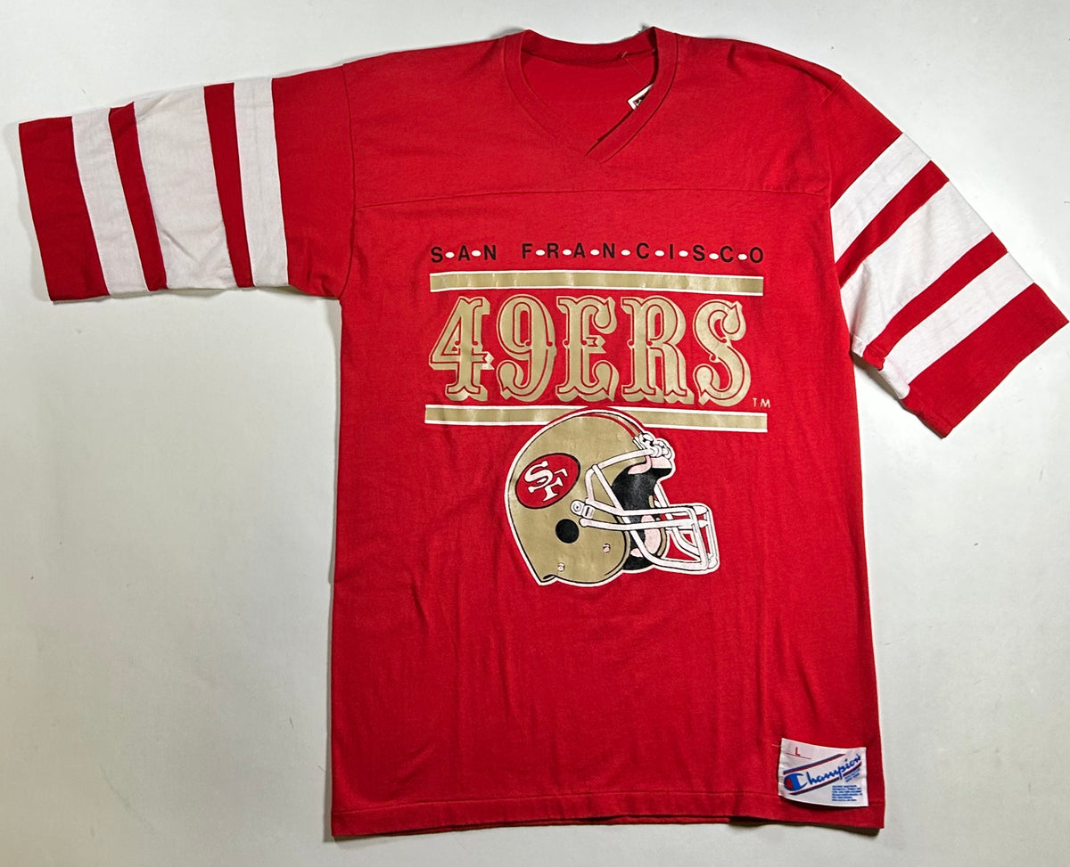 Vintage 80s Champion San Francisco 49ers NFL 3/4 Sleeve Tee L/M Fit 20.25x29.5 Inches