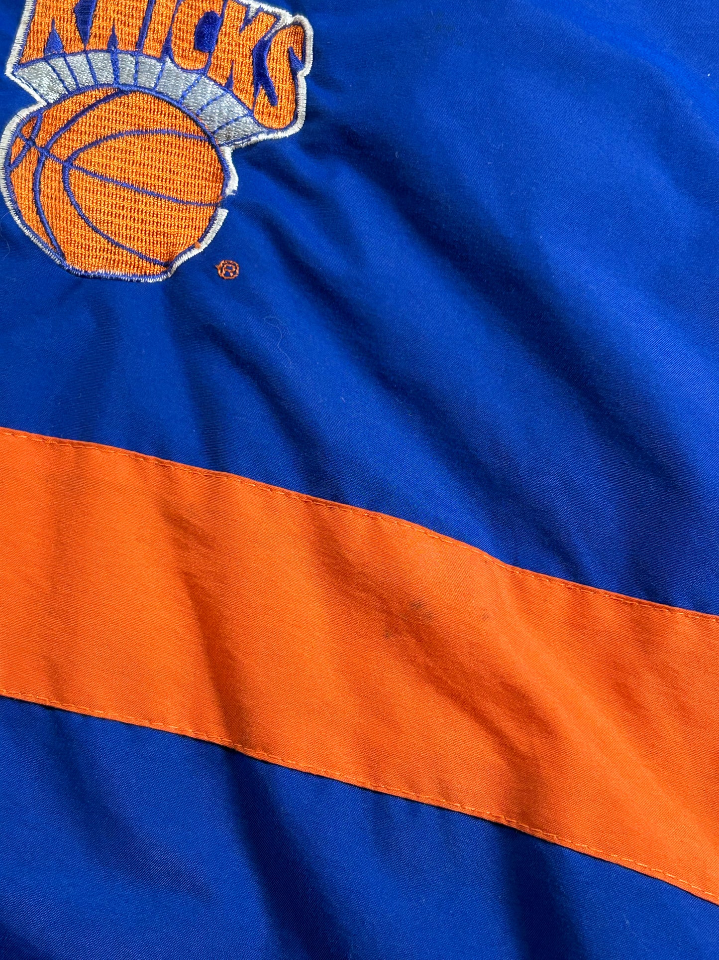 Vintage Starter New York Knicks Puffer Zip Up Packable Hood Jacket NYK XL 29x29.25 Inches As Is Has Stains 90s