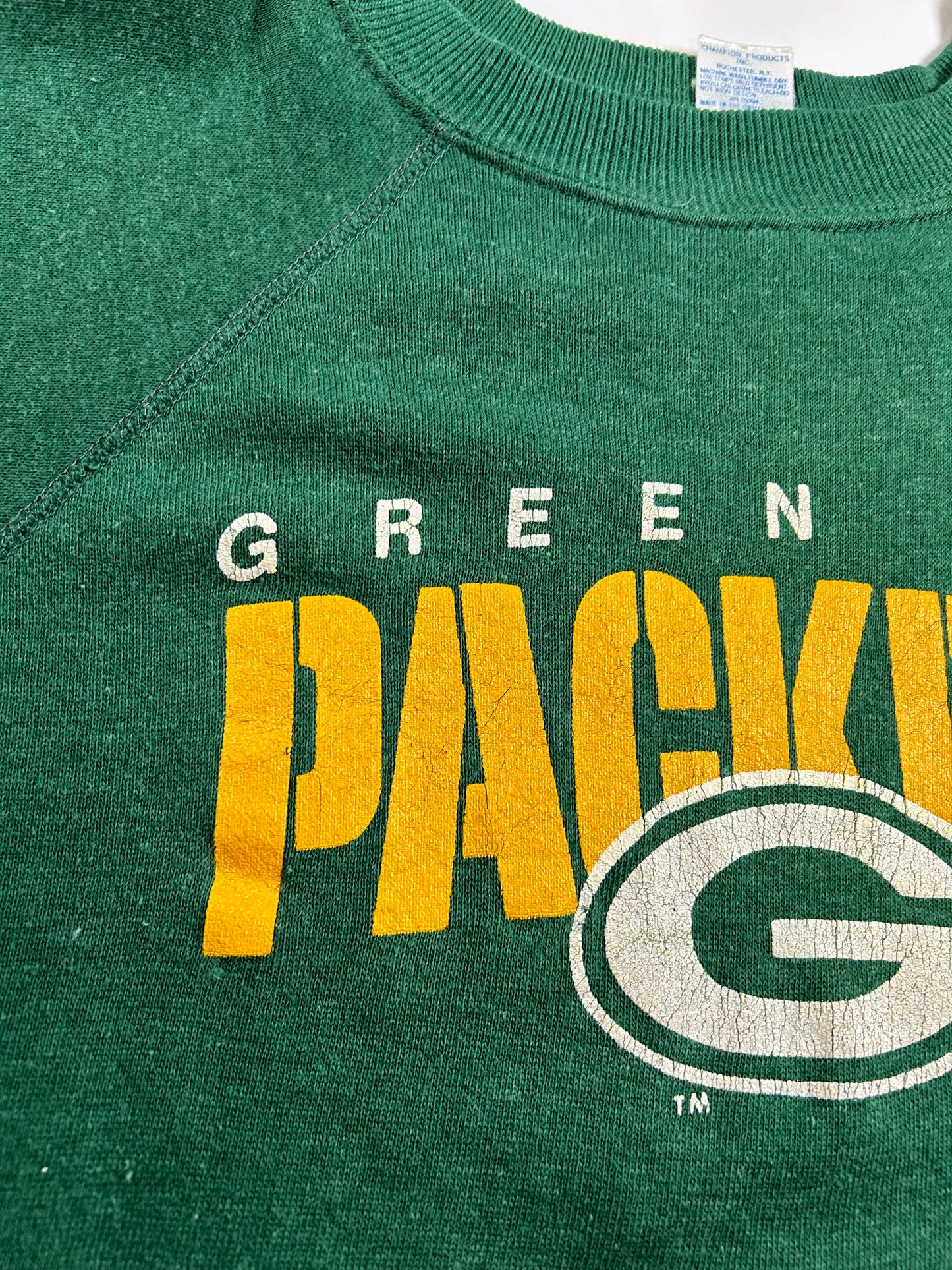 Vintage Green Bay Packers Champion Raglan Crewneck Sweatshirt 20.5x23.75 Inches XS/S 20.5x23.75 Inches