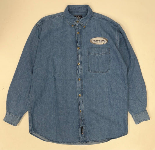 Vintage Trump Marina Hotel Casino Button Up Denim Shirt J. America Medium