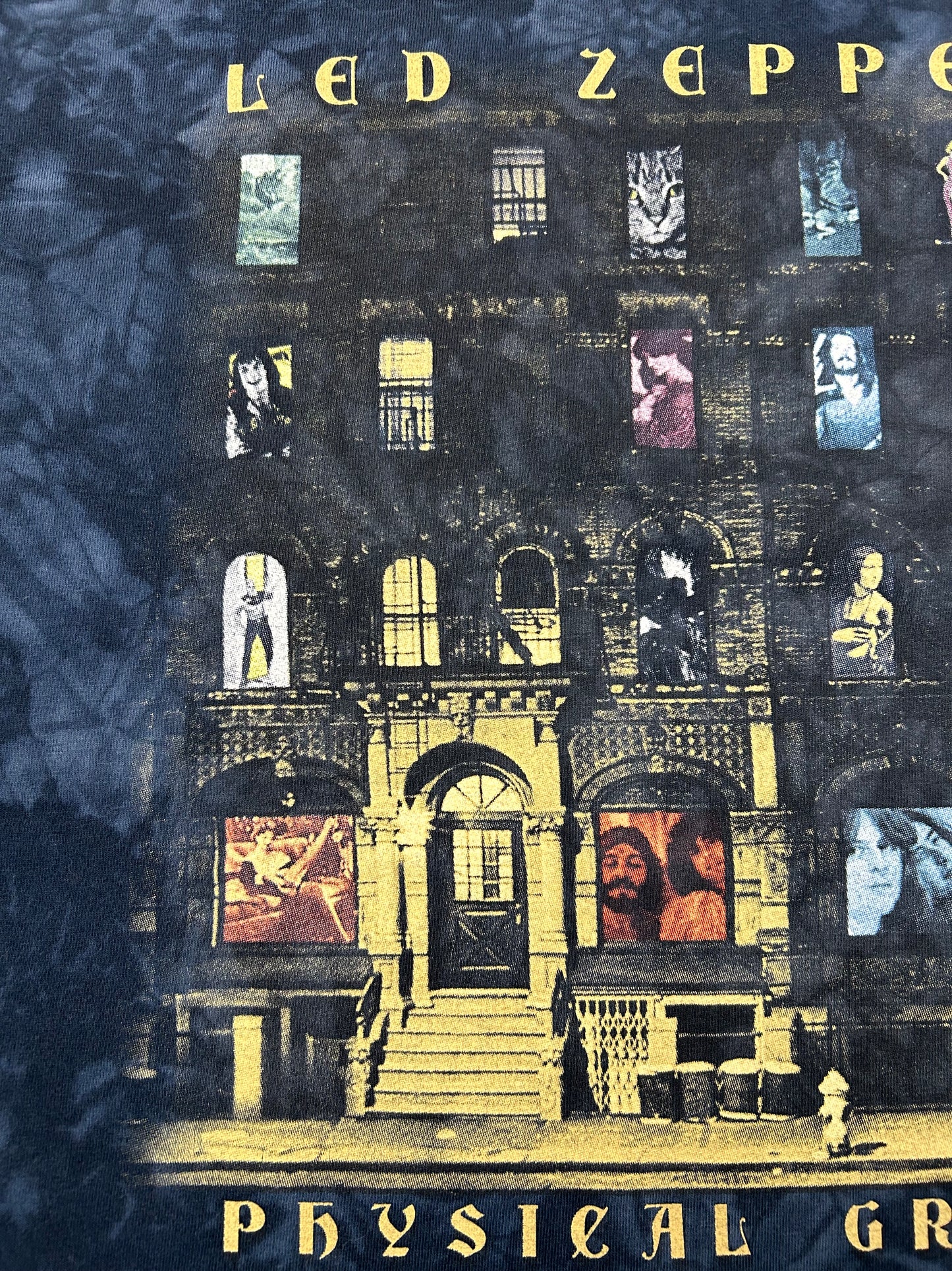 Vintage 00s Liquid Blue Led Zeppelin Physical Graffifi Music Band Tie-Dye Tee XL Big Fit Anvil Tag 25x29.5 Inches