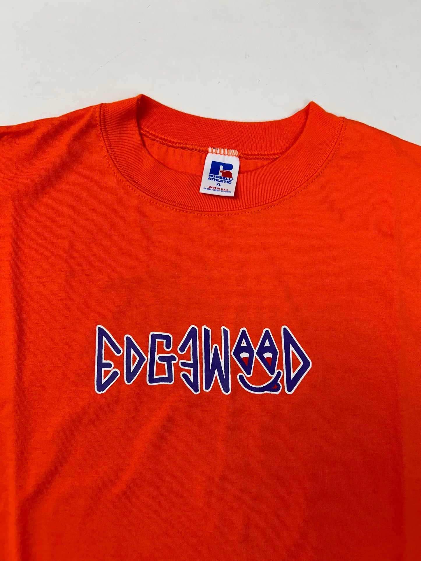 Edgewood NJ first edition “Deeper Than The Roots.” Tee XL 23.25x32.25 Inches 90s Russell Athletic USA Made 100% Cotton In Orange