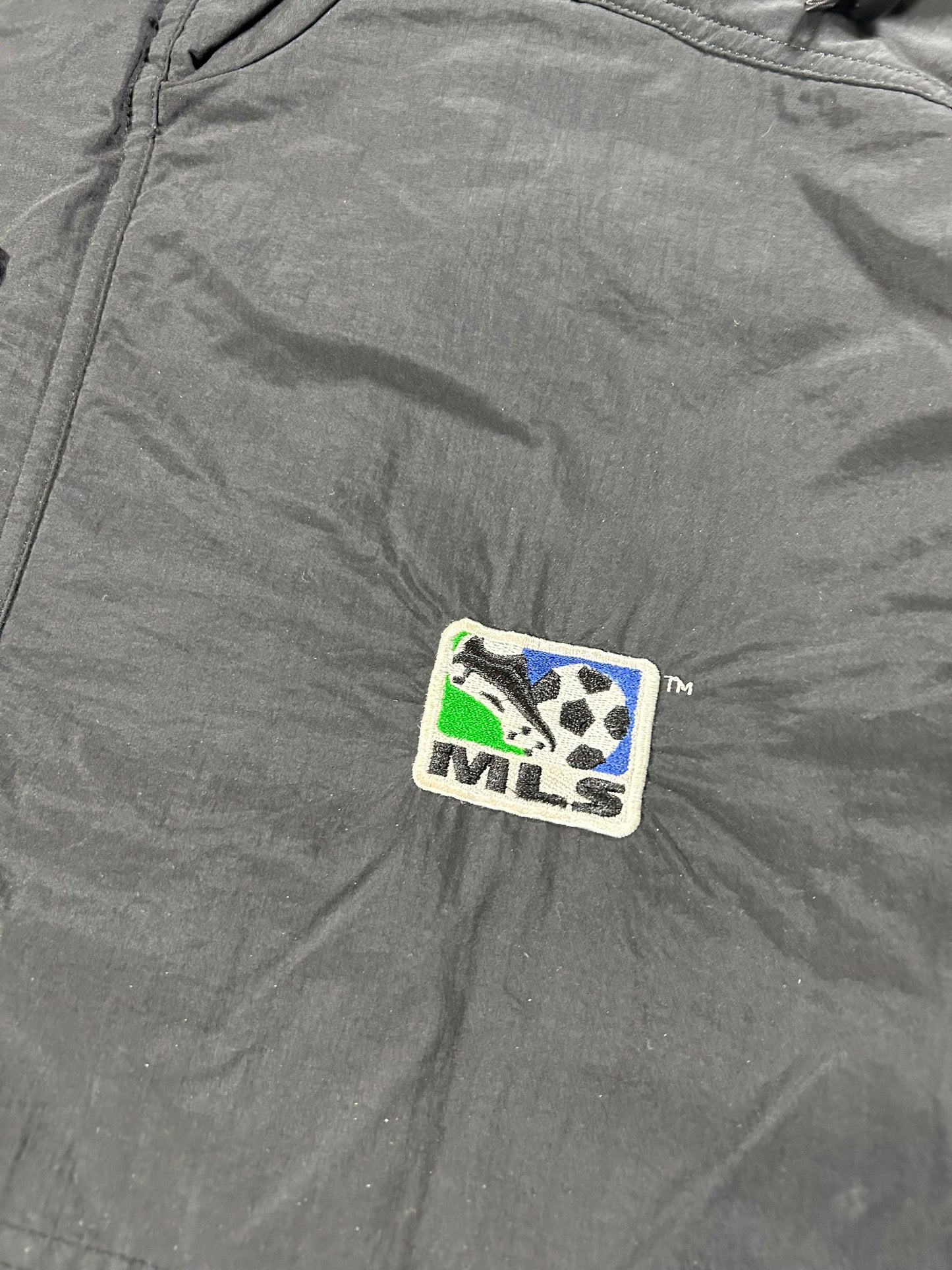 Vintage MLS Soccer Tri Mountain Black Windbreaker Zip Jacket 25.25x31 Big Fit Mediumish