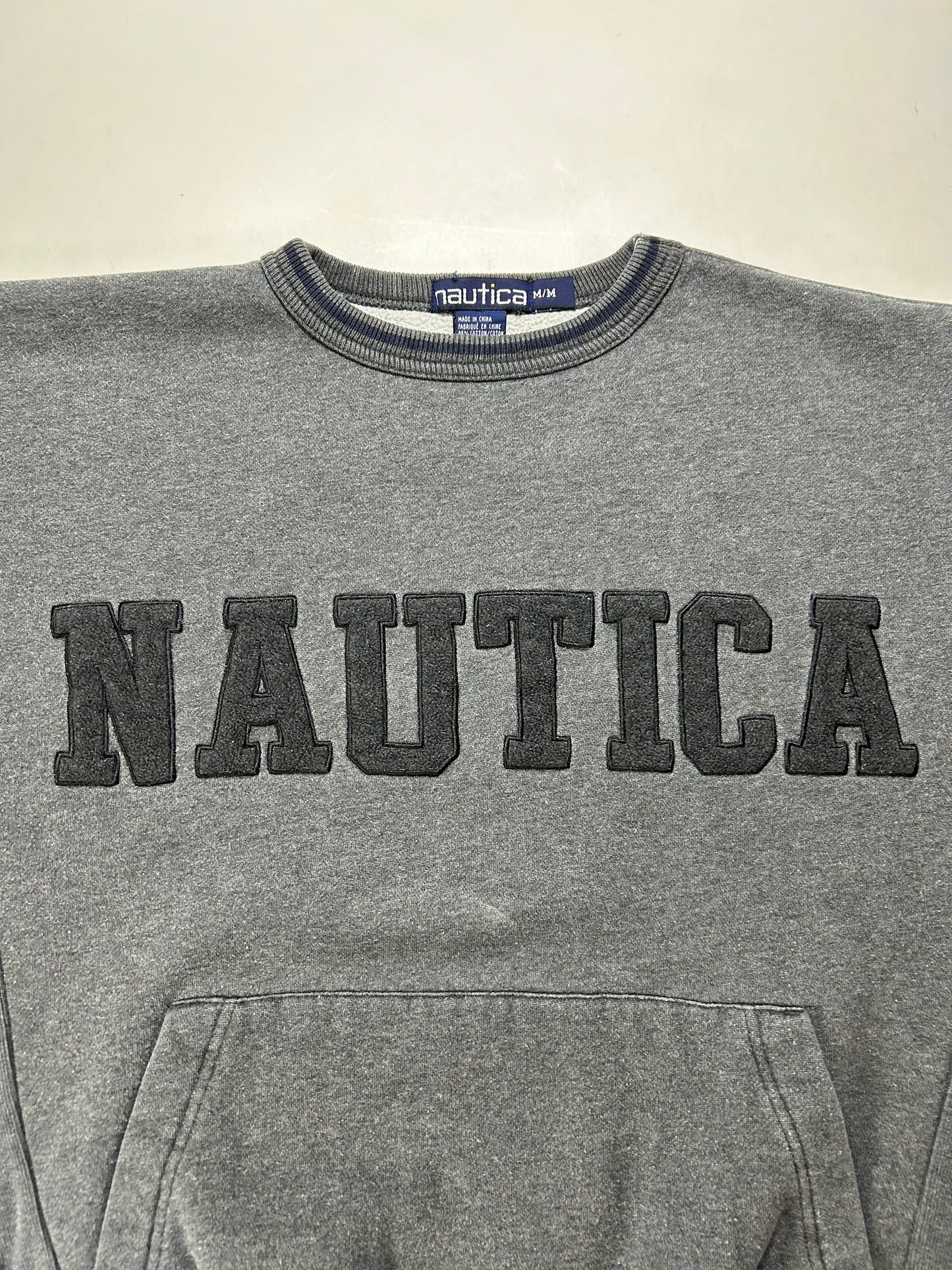 Vintage Nautica Spell Out Crewneck Sweatshirt With Pockets Gray Medium 25x25.25 Inches
