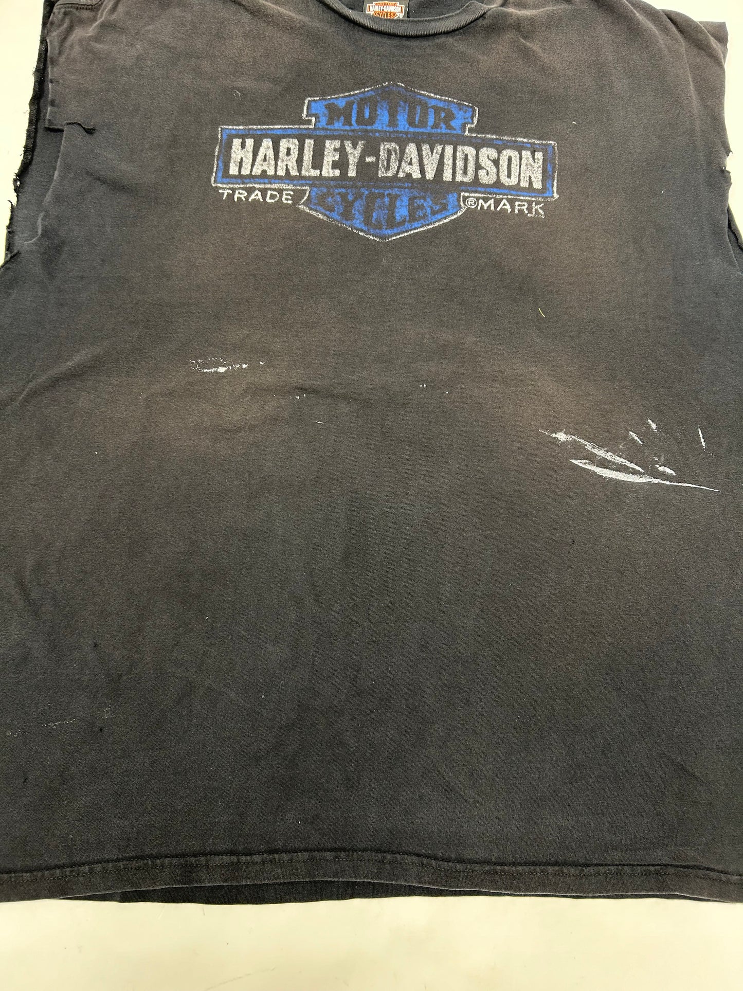 2010s Harley Davidson Motorcycles Six Bend Fort Myers Florida Chopped Sleeveless Tee 3XL 28.25x31.25 Inches As Is Wear & Fading