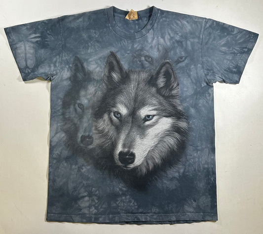 Vintage The Mountain Three Wolf Shadow Face Animal Tie Dye T-Shirt Large 23x30 Inches