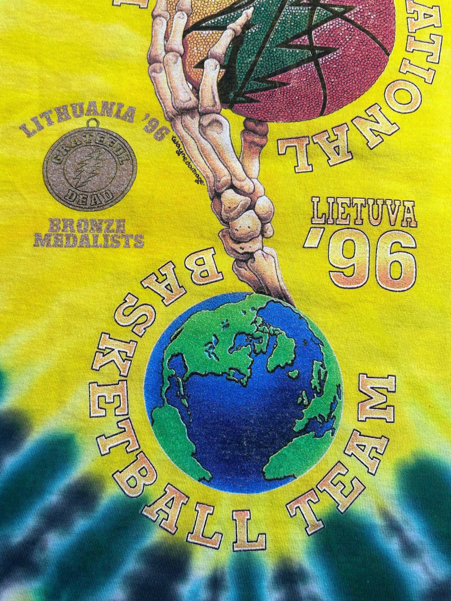Vintage 1996 Grateful Dead Lithuania Basketball Team Tie Dye Tee USA Large 22.25x29.5 Inches