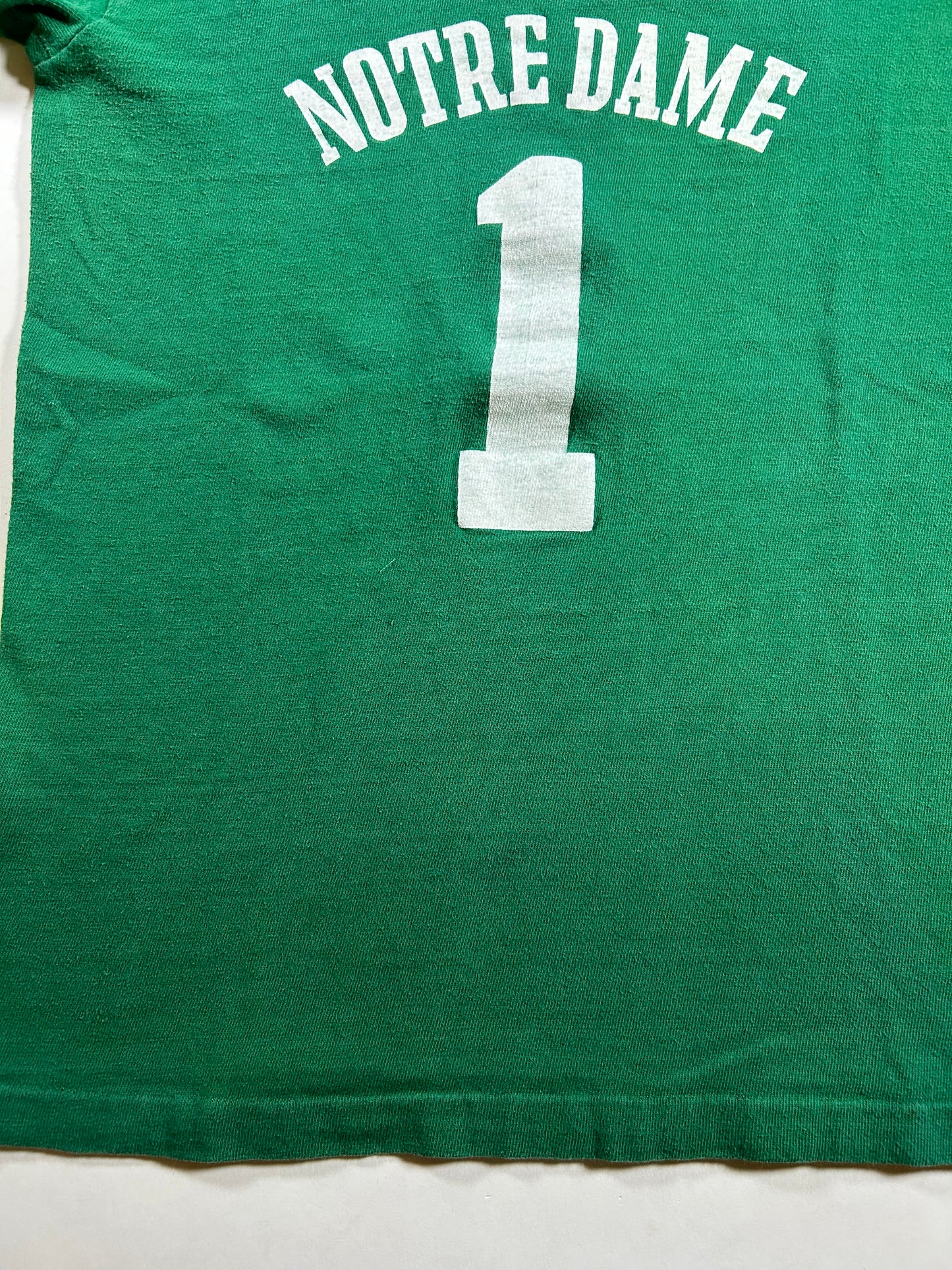 Vintage 70s Notre Dame Champion Blue Bar Green Jersey Style Tee 18.25x26 Inches Small Fit As Is