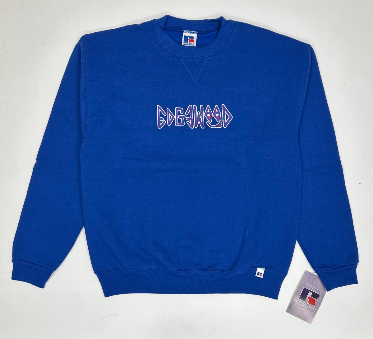 Edgewood NJ “Deeper Than The Roots.” First Edition Crewneck Sweatshirt Tagged Youth Large 90s Russell Athletic 50/50 Blend Made In USA DS Royal Blue 20.75x25