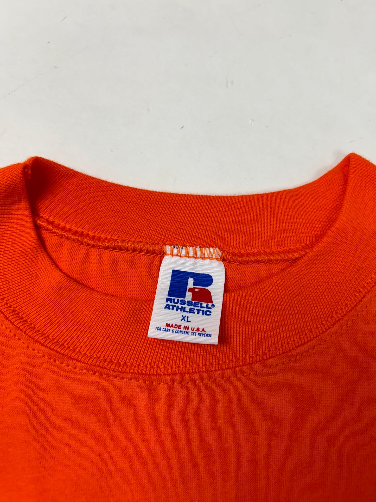 Edgewood NJ first edition “Deeper Than The Roots.” Tee XL 23.25x32.25 Inches 90s Russell Athletic USA Made 100% Cotton In Orange