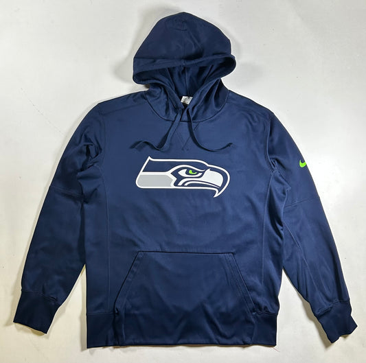 Nike Dri-Fit Seattle Seahawks NFL Logo Hooded Sweatshirt Medium Navy 22.5x27.25 Inches