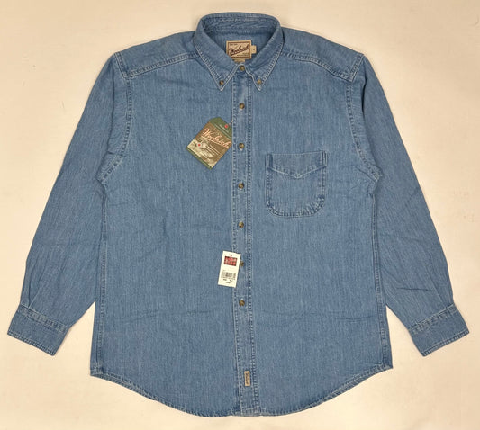 Woolrich Denim Button Up Shirt Blue Long Sleeve 100% Cotton Men’s Large 24x33 Inches DS Brand New With Tag