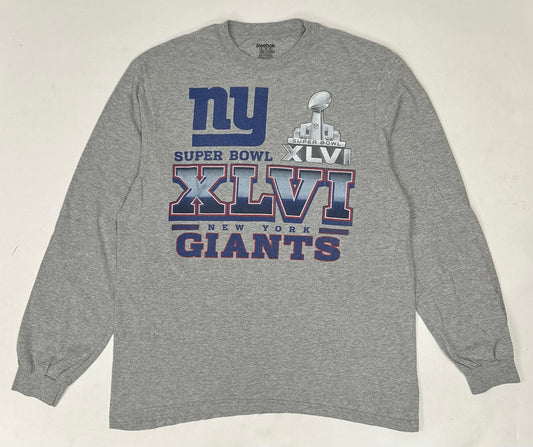 Reebok New York Giants Super Bowl XLVI Champions Long Sleeve Tee XL 22.5x29.25 Inches
