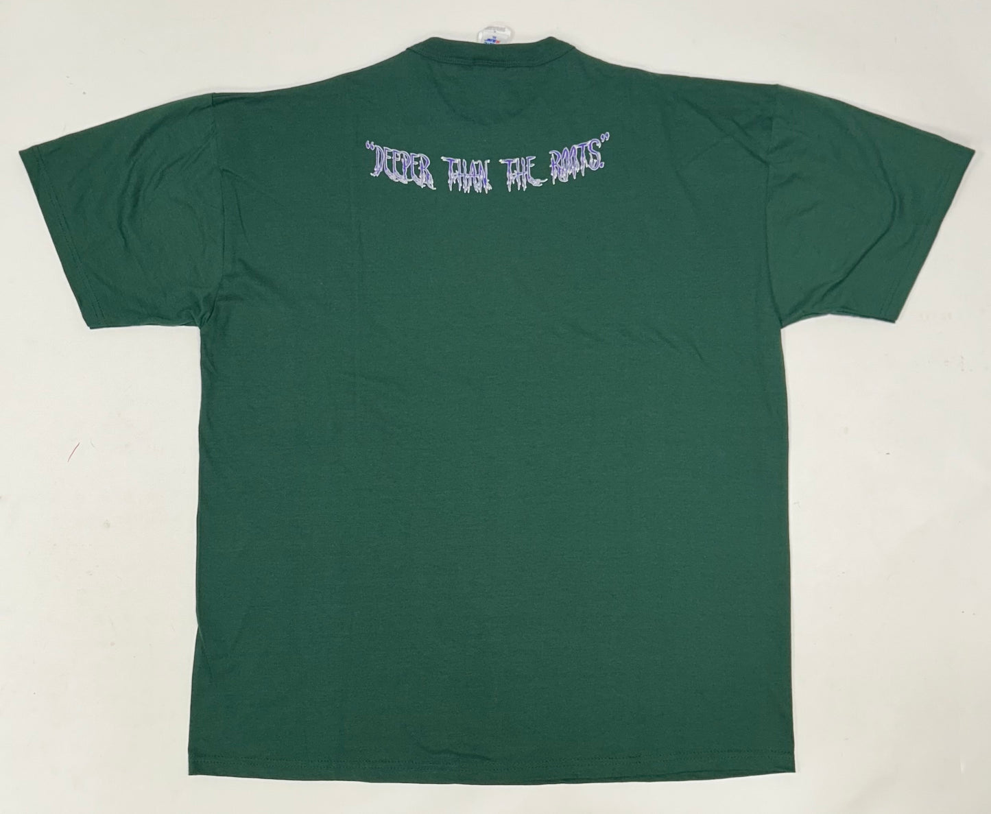 Edgewood NJ first edition “Deeper Than The Roots.” Tee XL  24.75x31 Inches Russell Nu Blend 50/50 El Salvador Forest Green