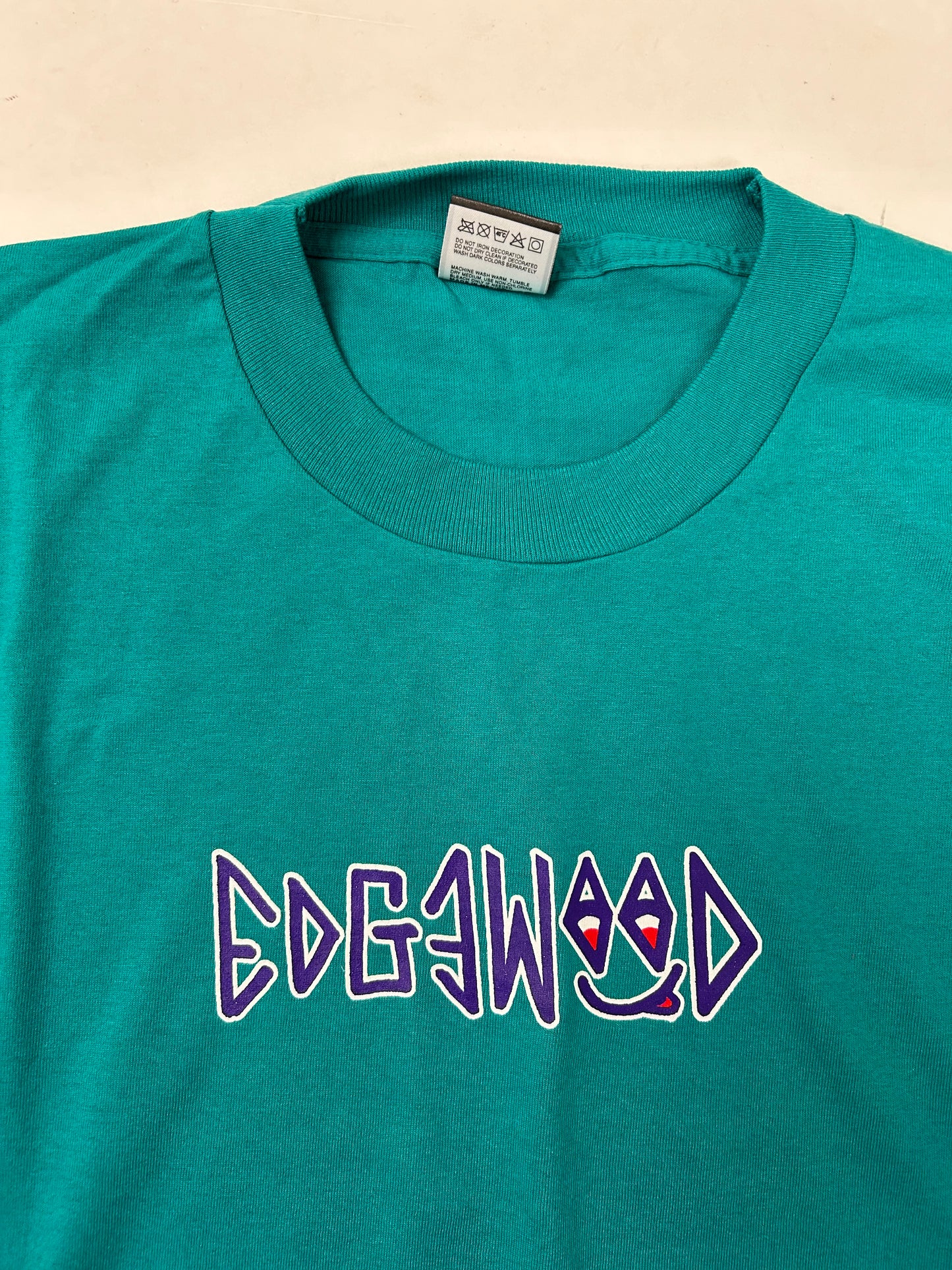 Edgewood NJ first edition “Deeper Than The Roots.” Tee XL 24x30.75 Inches FOTL BEST 50/50 Blend USA Aqua Green/Blueish Color