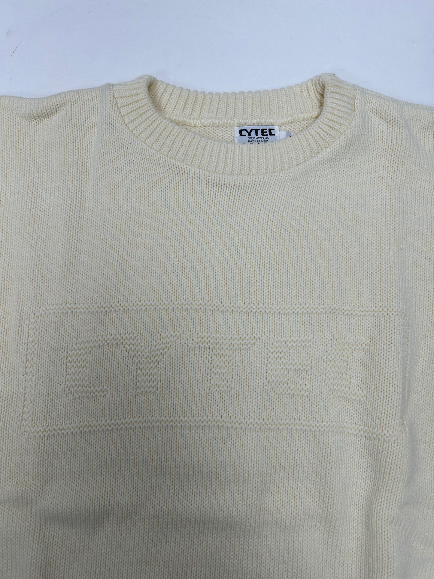 Vintage Cytec Cable Knit Made In USA 100% Acrylic Sweater Cream XL/L 26x28 Inches