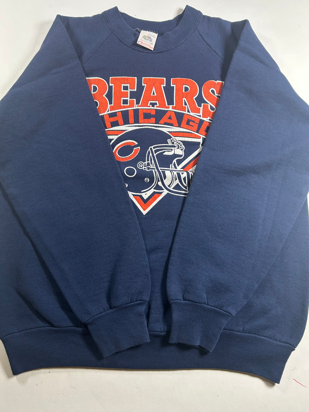 Vintage Chicago Bears NFL Helmet Logo Raglan Style Crewneck Sweatshirt 21.5x25.25 Inches