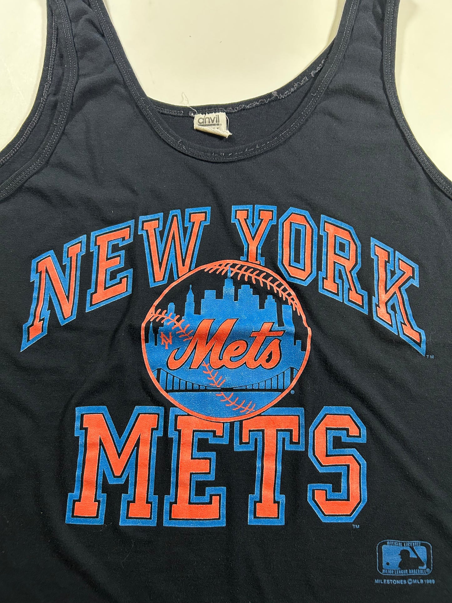 Vintage New York Mets MLB Tank Top Made USA MLB Milestones 1989 Boxy 20.5x25.5 Inches