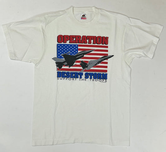 Vintage 1991 Operation Desert Storm Support The Troops Tee Large White
