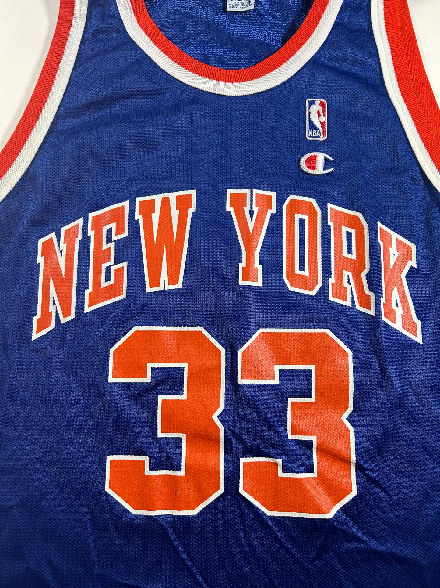 Vintage New York Knicks Patrick Ewing NBA Champion Basketball Jersey 48 XL 23.25x31.5 Inches As Is Has Flaw.