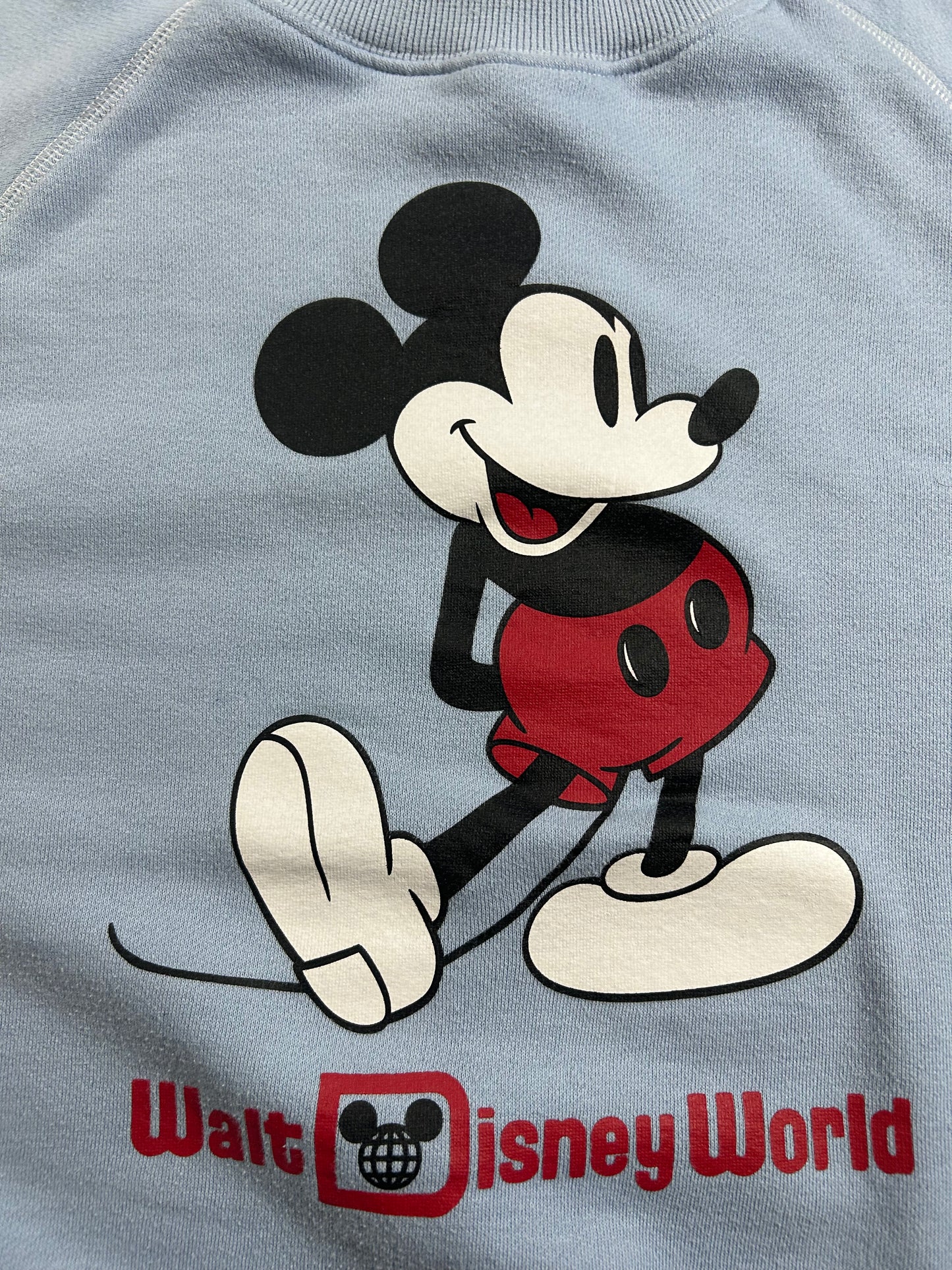 Walt Disney World Mickey Mouse Crewneck Sweatshirt Light Blue As Is Medium/Small Fit 22.75x24.5 Inches
