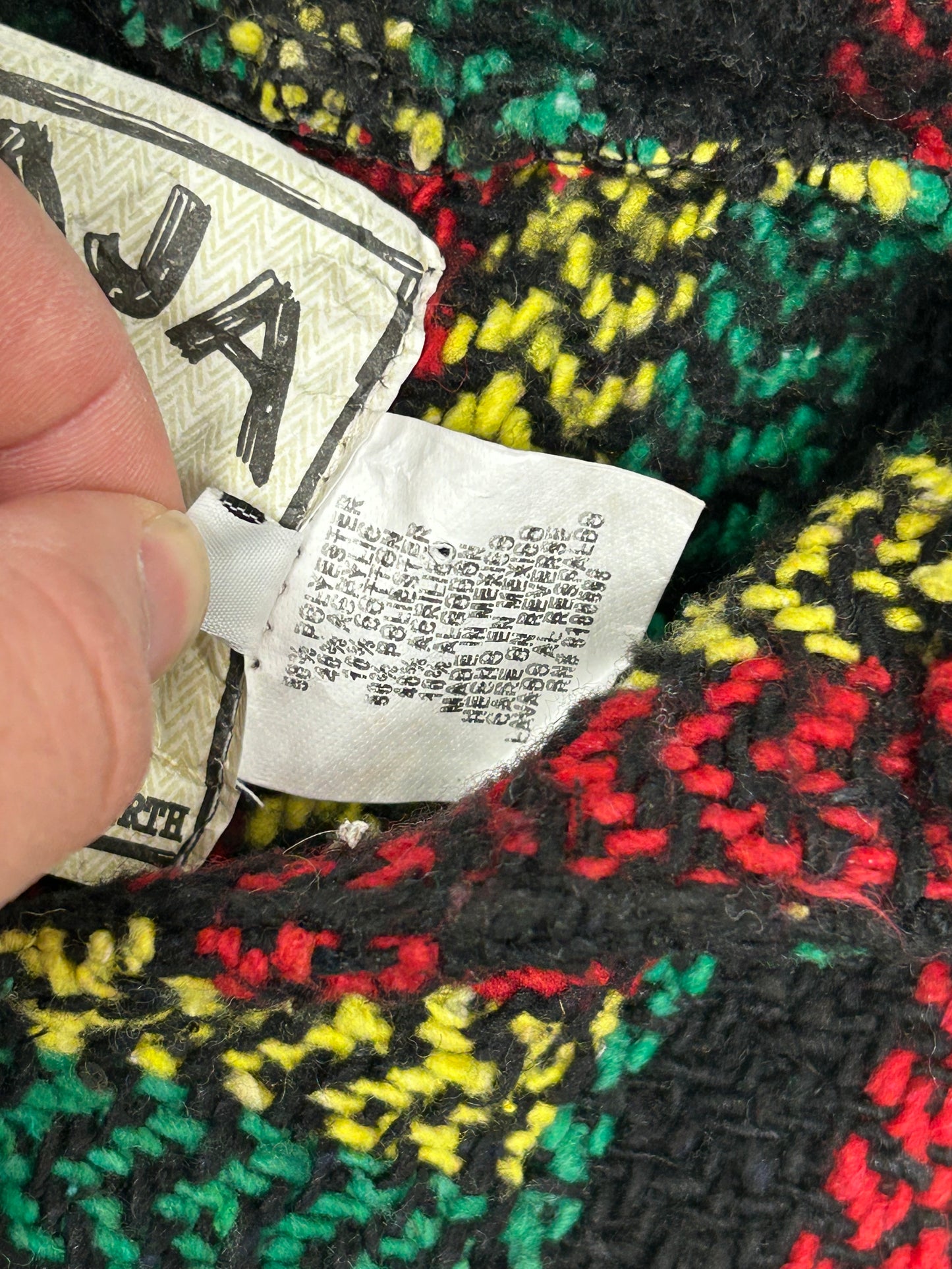 BAJA JOE Drug Rug Rasta Woven Knit Sweater Hoodie Jamaca Tagged Small Mexico