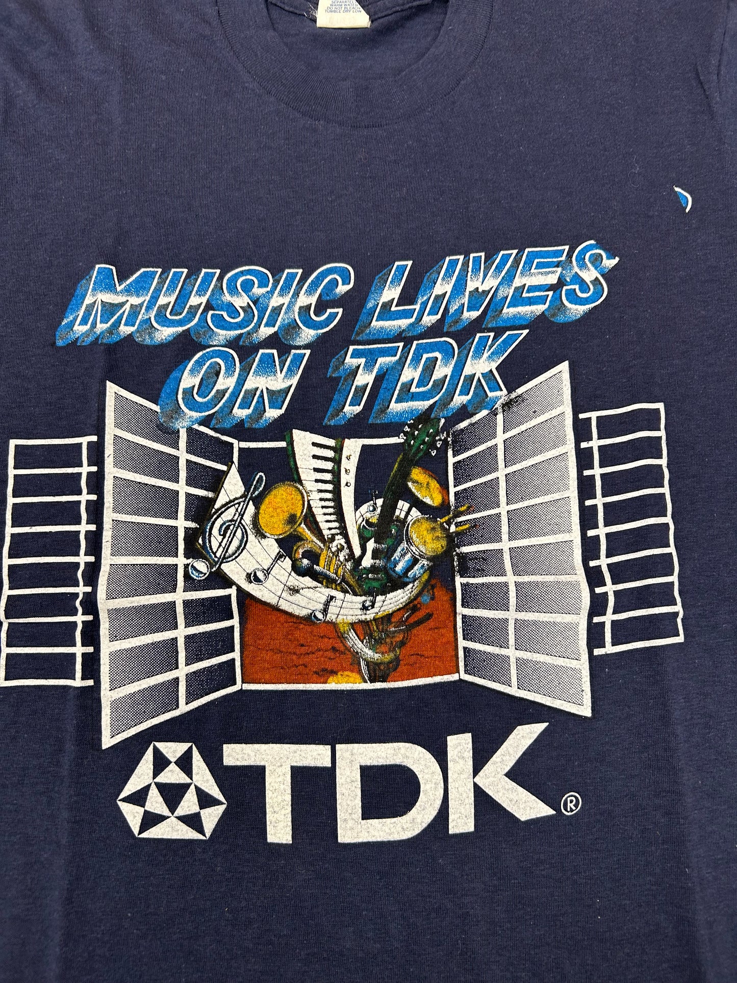 Vintage Music Lives On TDK Promo T Shirt 80s USA Fits Small 17.25x26 Inches
