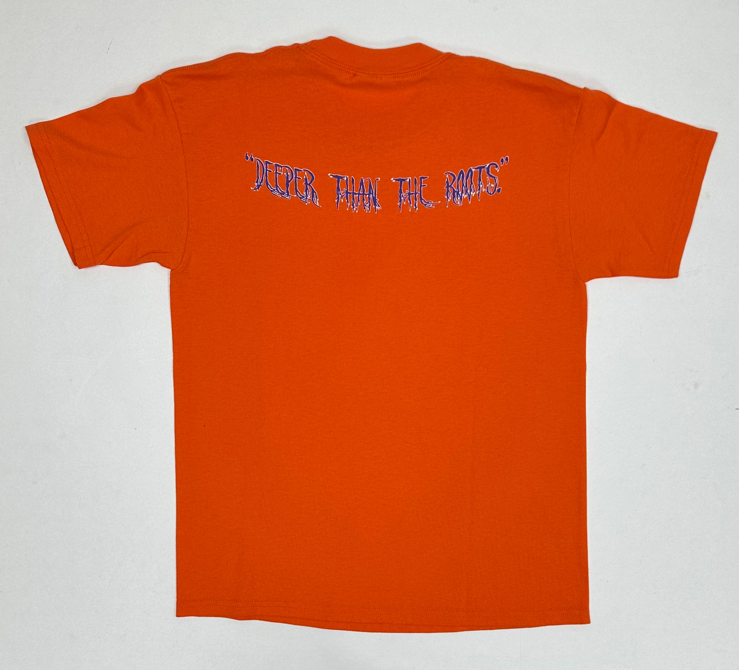 Edgewood NJ “Deeper Than The Roots.” First Edition Tee Tagged Youth Large Can Fit Adult XS/S 17.5x24.75 Inches 00s Hanes Heavyweight 50/50 Blend Made In El Salvador Orange