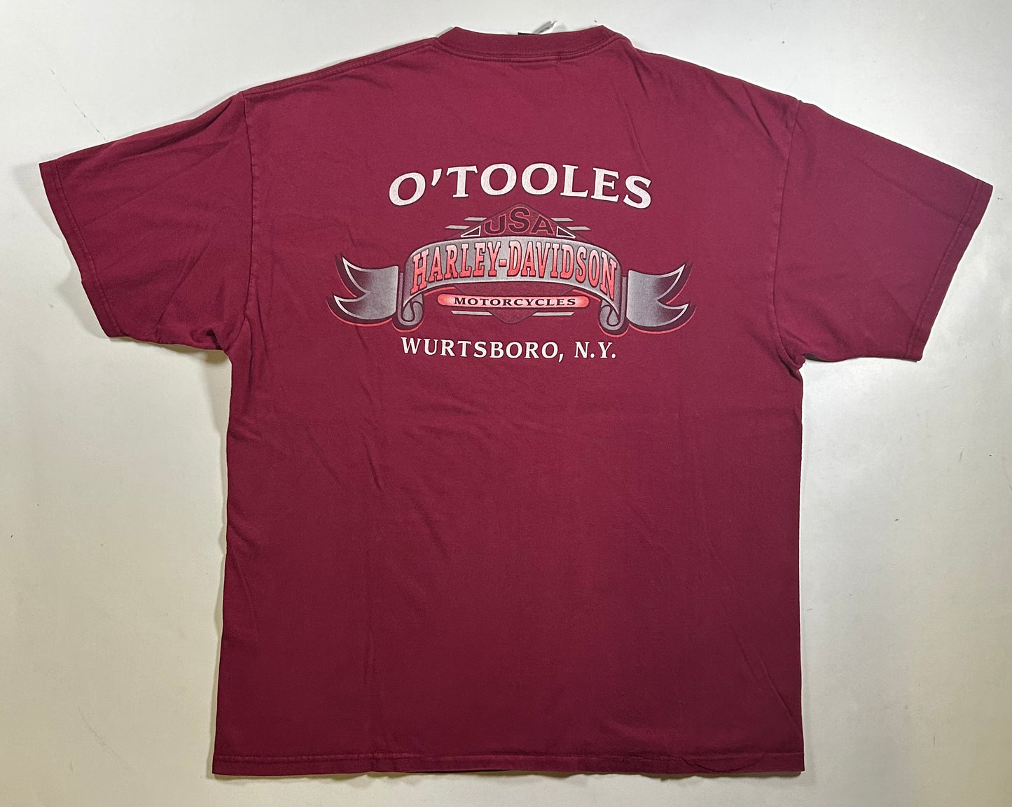 Vintage 2000s Harley Davidson O’Tooles Wurtsboro, NY Tee XL 23.75x30 Inches As Is Maroon