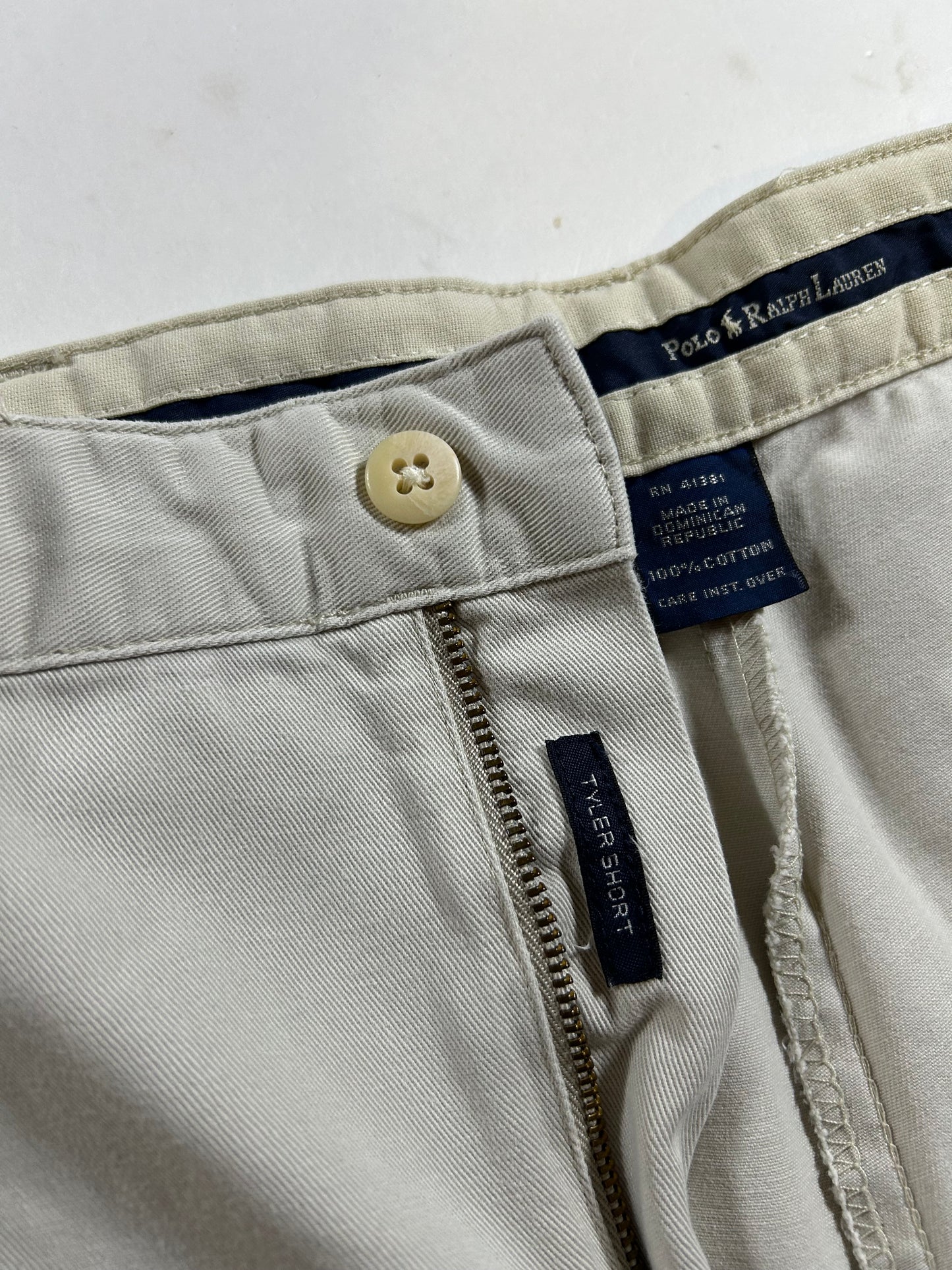 Vintage 2000s Polo Ralph Lauren Khaki Chino Pleated Shorts Tyler Short 34 17.25x21.75 Inches