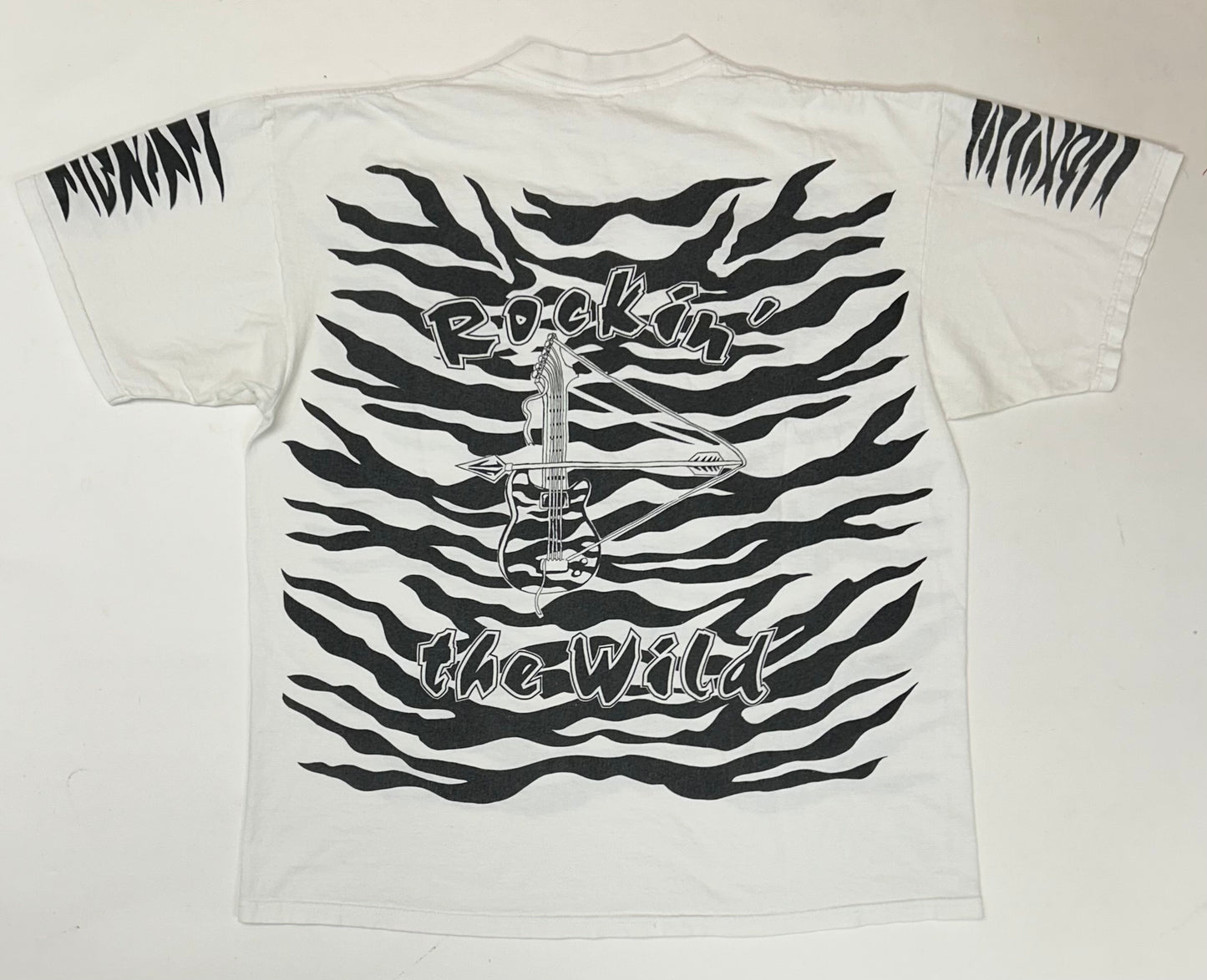 Vintage 90s Ted Nugent World Bowhunter Zebra Stripe Rockin’ The Wild Kick Ass Music Tee XL 24x29 Inches