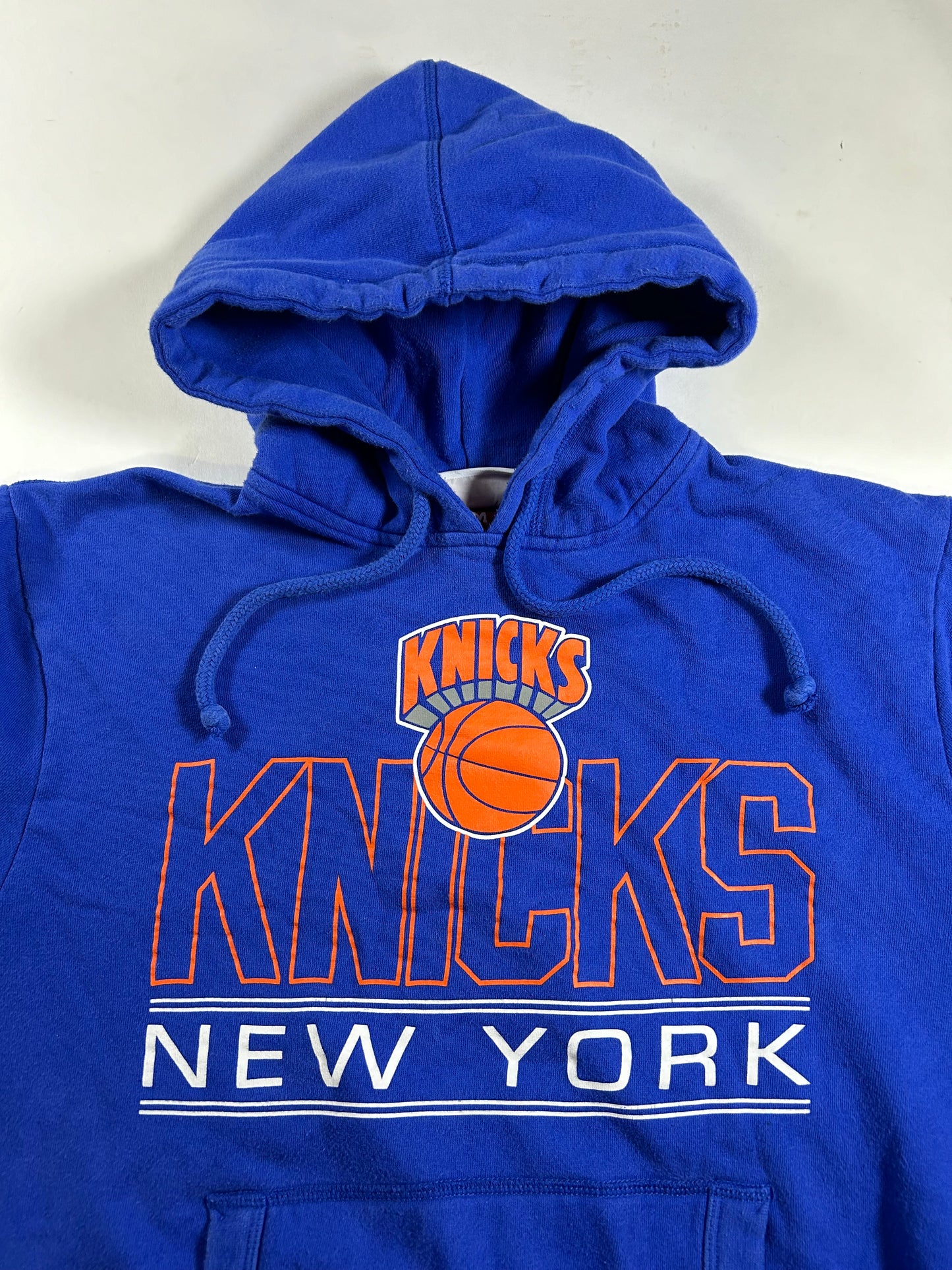 New York Knicks Mitchell & Ness Hoodie Blue Pullover NBA Sweatshirt Medium/Small Fit 23x24.5 Inches As Is 2016