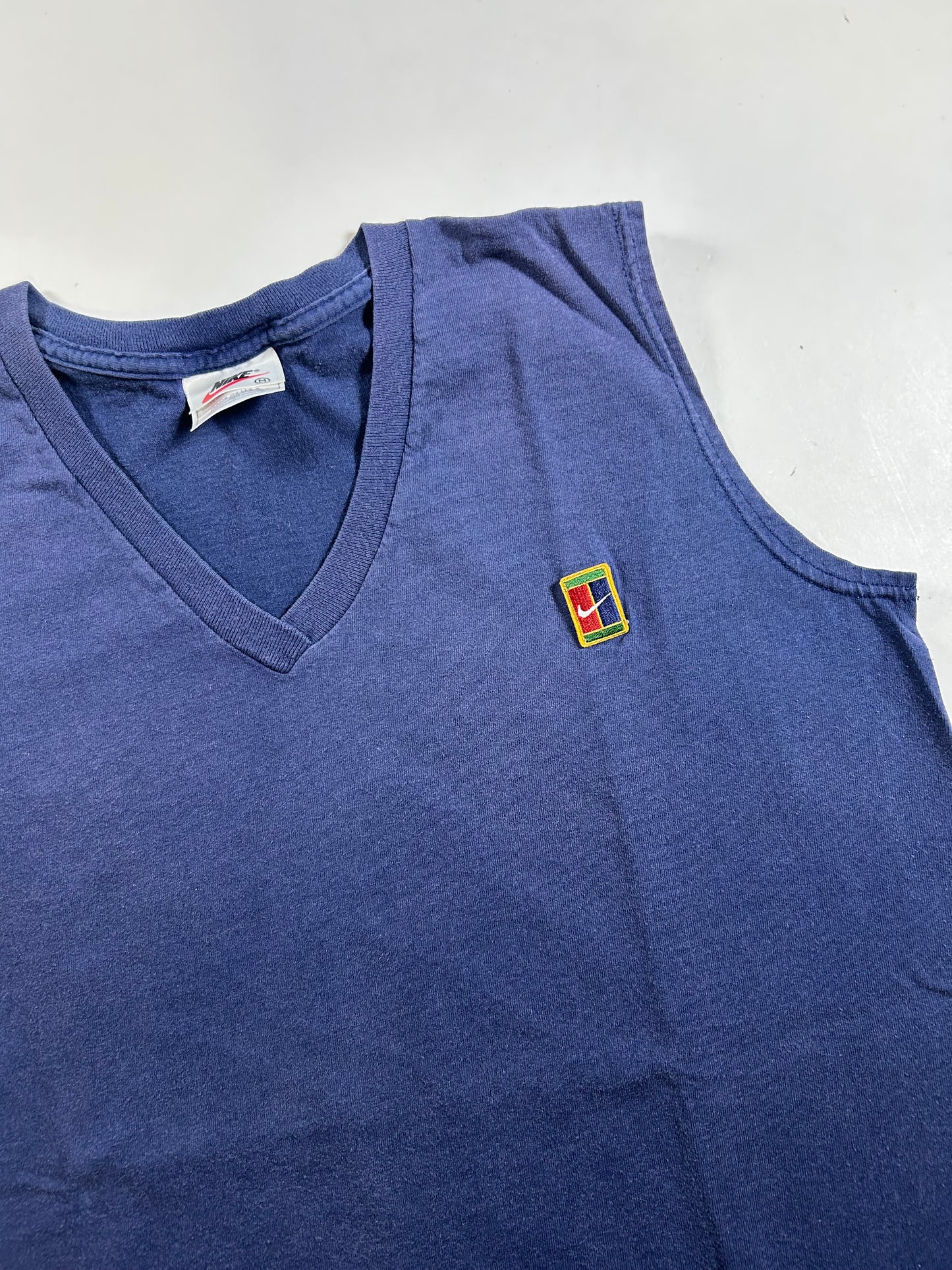Vintage 90s Nike Tennis Court Challenge Muscle Tee Sleeves Shirt Navy Medium 20.75x28.5 Inches