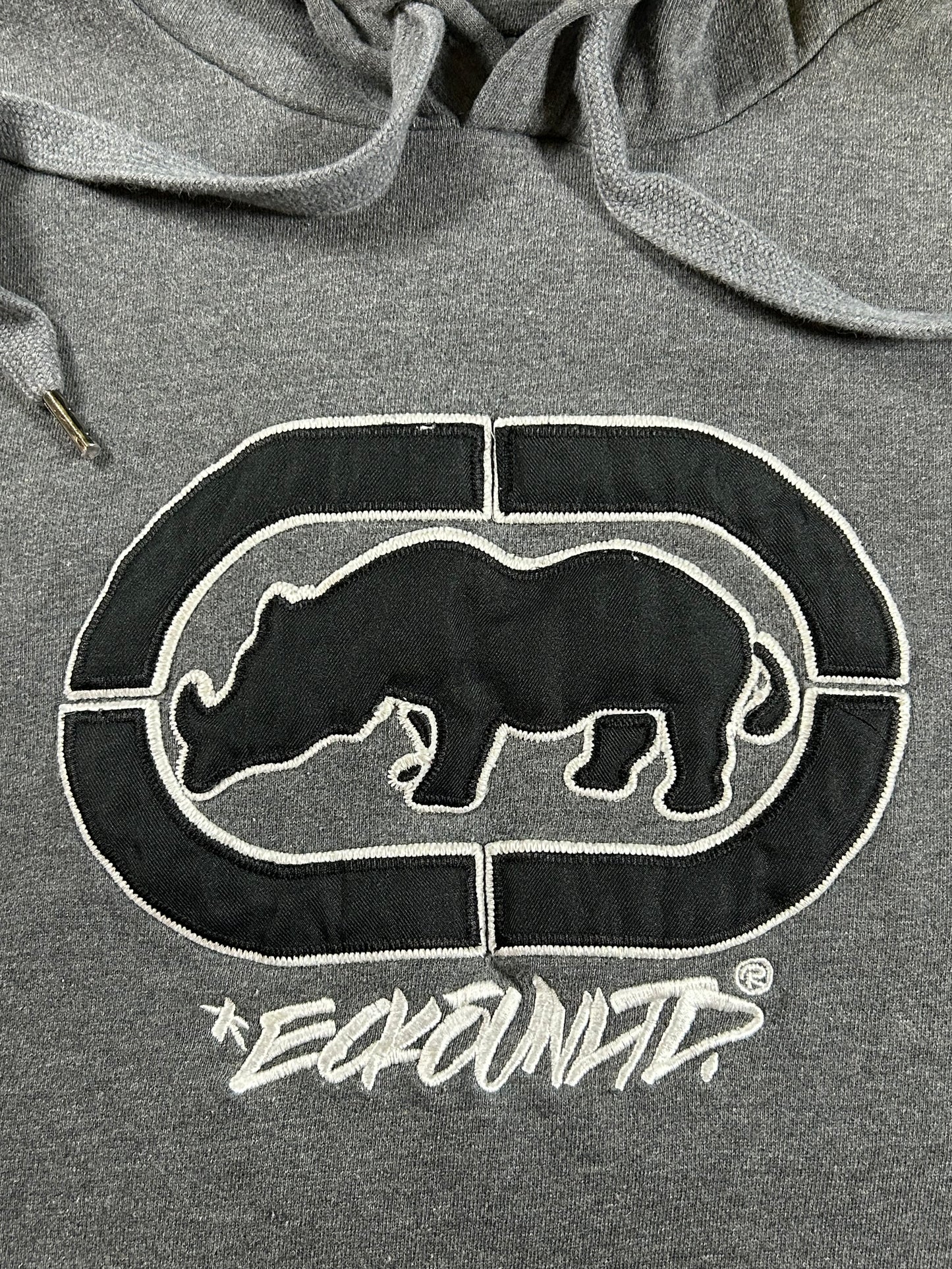 Vintage Eckō Unltd Rhino Brand Hooded Pullover Sweatshirt Gray Large 24.5x26.25 Inches As Is