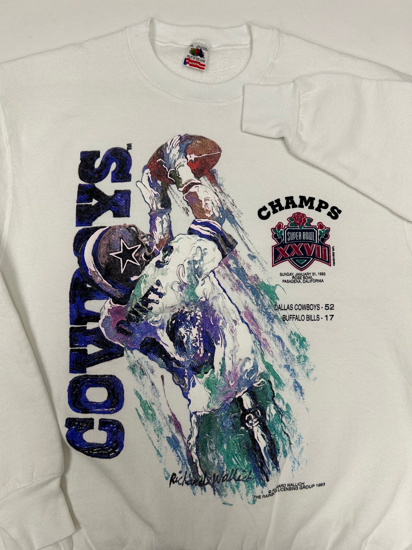 Vintage 1993 Dallas Cowboys NFL Super Bowl XXVII Crewneck Sweatshirt 23.25x28 Inches L/M Fit