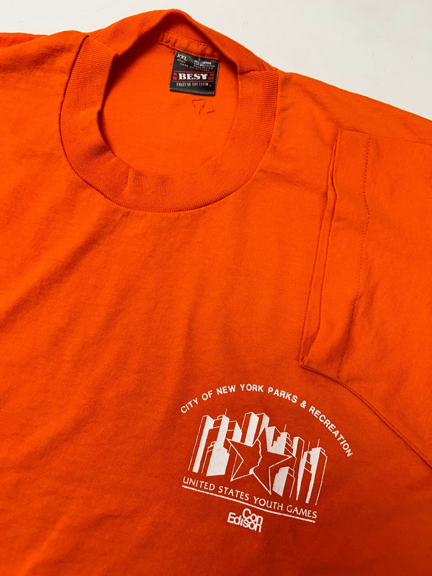 Vintage 90s City Of New York Parks & Recreation United States Youth Games Tee 2XL 25.5x30.25 Inches Orange