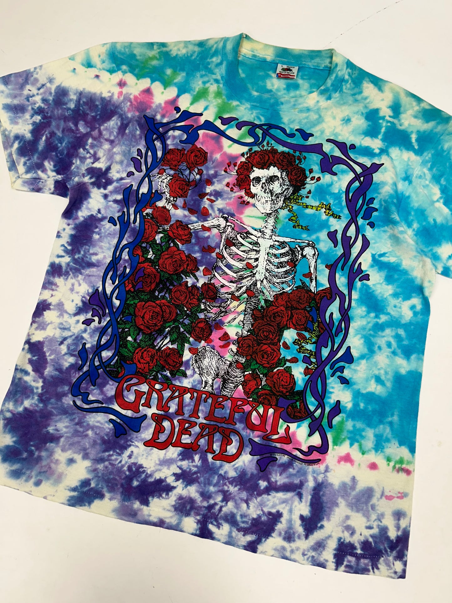 Vintage Grateful Dead 25 Years Dead 1990 Tie Dye Skeleton Music Band Tee Large 22x28.75 Inches