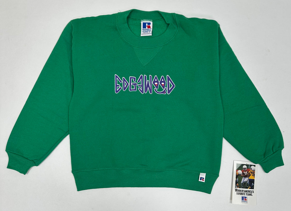 Edgewood NJ “Deeper Than The Roots.” First Edition Crewneck Sweatshirt Tagged Youth Small 90s Russell Athletic 50/50 Blend Made In USA DS Kelley Green 17x19